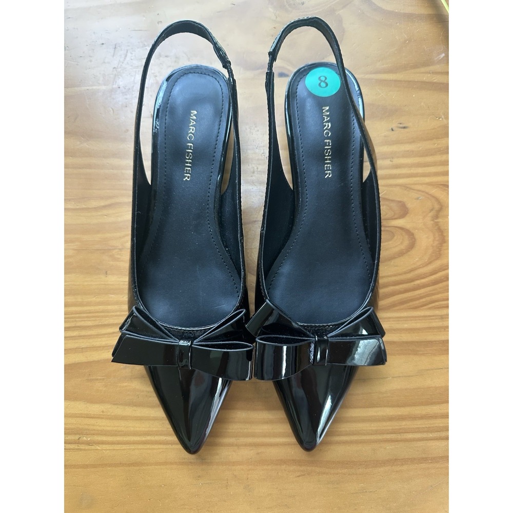 Marc Fisher Kerrey Slingback Pointed Toe Flats Bow Black Size 8 Formal Dressy